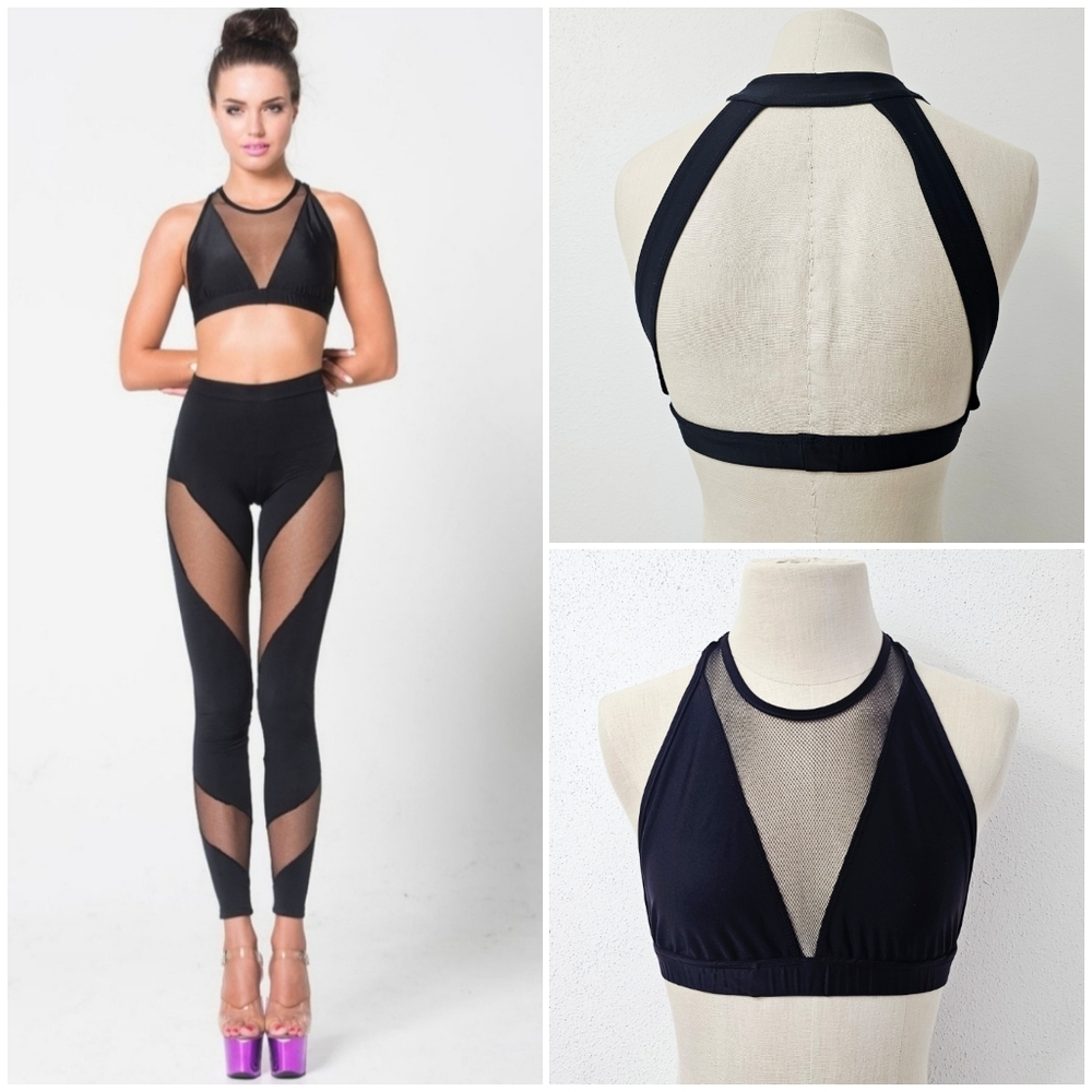 NWOT Rad Pole Dance Wear Black Mesh Triangle Top Size Small